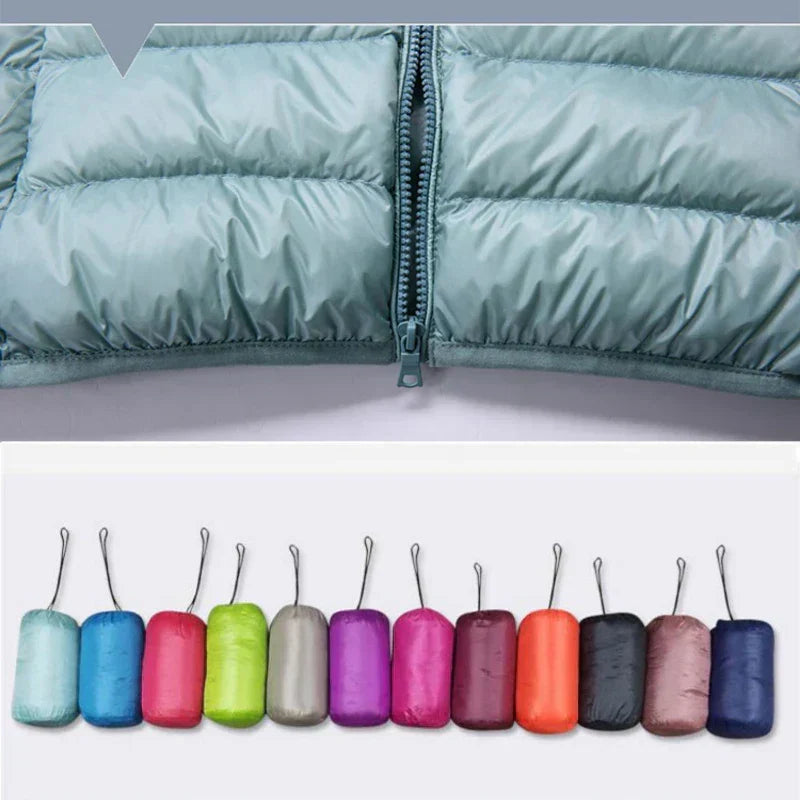 Women's versatile ultralight hooded jacket, offering packable warmth & style.