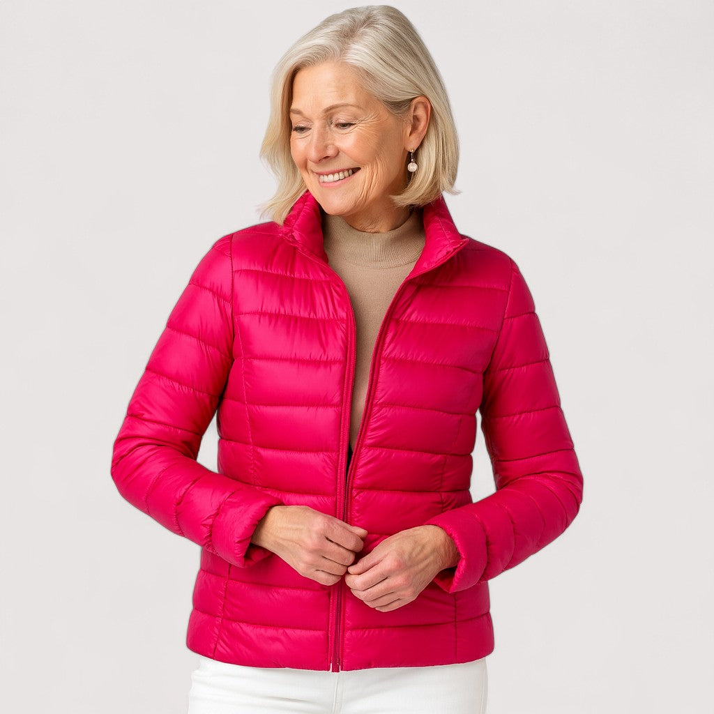 Women's ultralight winter puffer jacket, warm & stylish, perfect for cold weather.