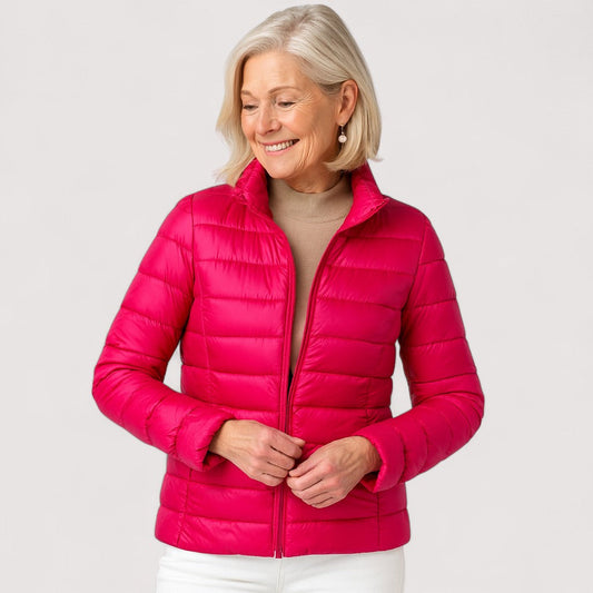 Women's ultralight winter puffer jacket, warm & stylish, perfect for cold weather.