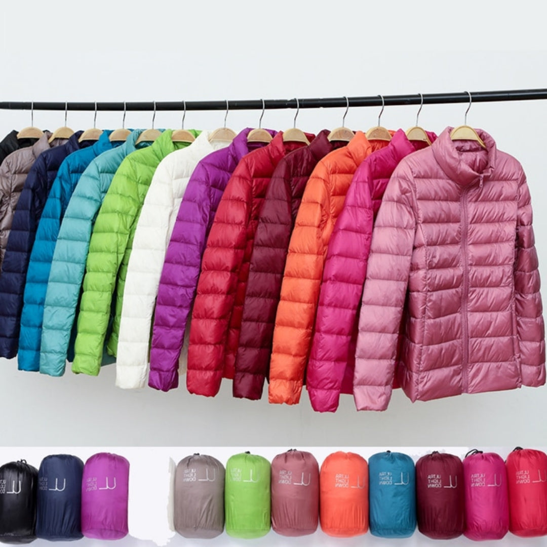 Stylish women's winter outerwear, lightweight & warm, perfect for cold climate fashion.