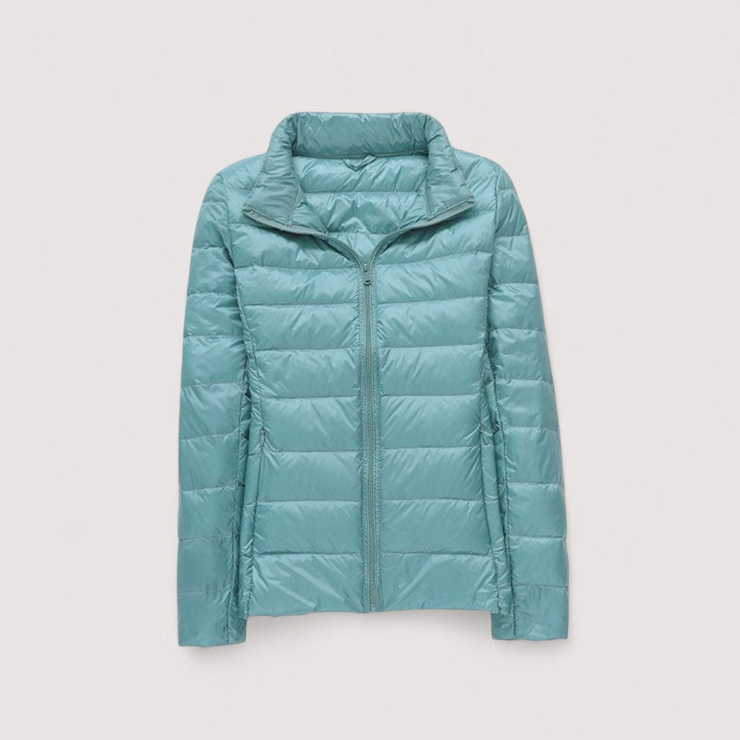 Fashionable women's cold weather coat, stylish & lightweight for winter outings.