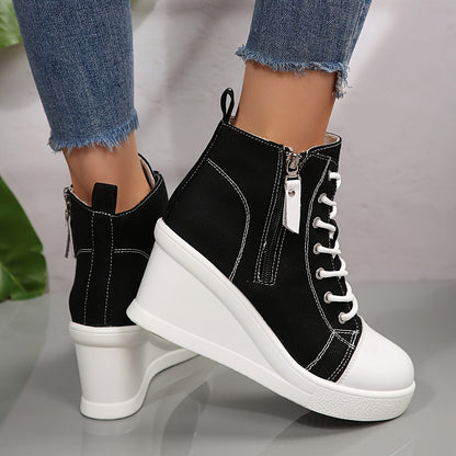 Stylish women's platform wedge sneakers with a hidden heel, great for modern streetwear fashion.