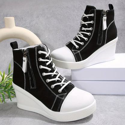 Chic women's hidden wedge platform sneakers, offering a fashionable lift for any casual outfit.