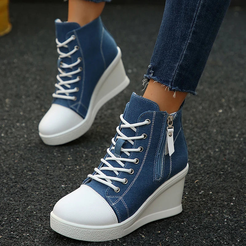Elegant women's hidden wedge sneakers, providing a subtle lift for fashionable comfort & streetwear.