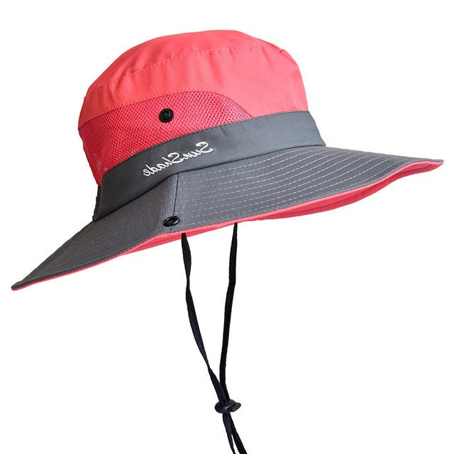Wide-brim women's UV protection sun hat, ideal for beach, summer & outdoor adventures.