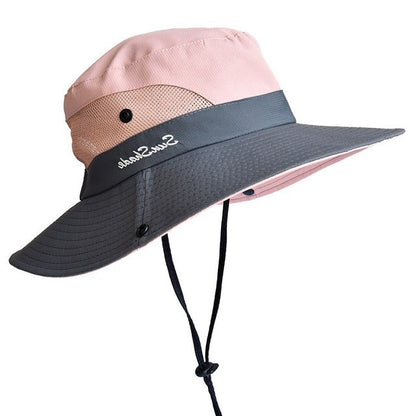 Foldable & adjustable women's sun hat with UV protection, easy to pack for any trip.