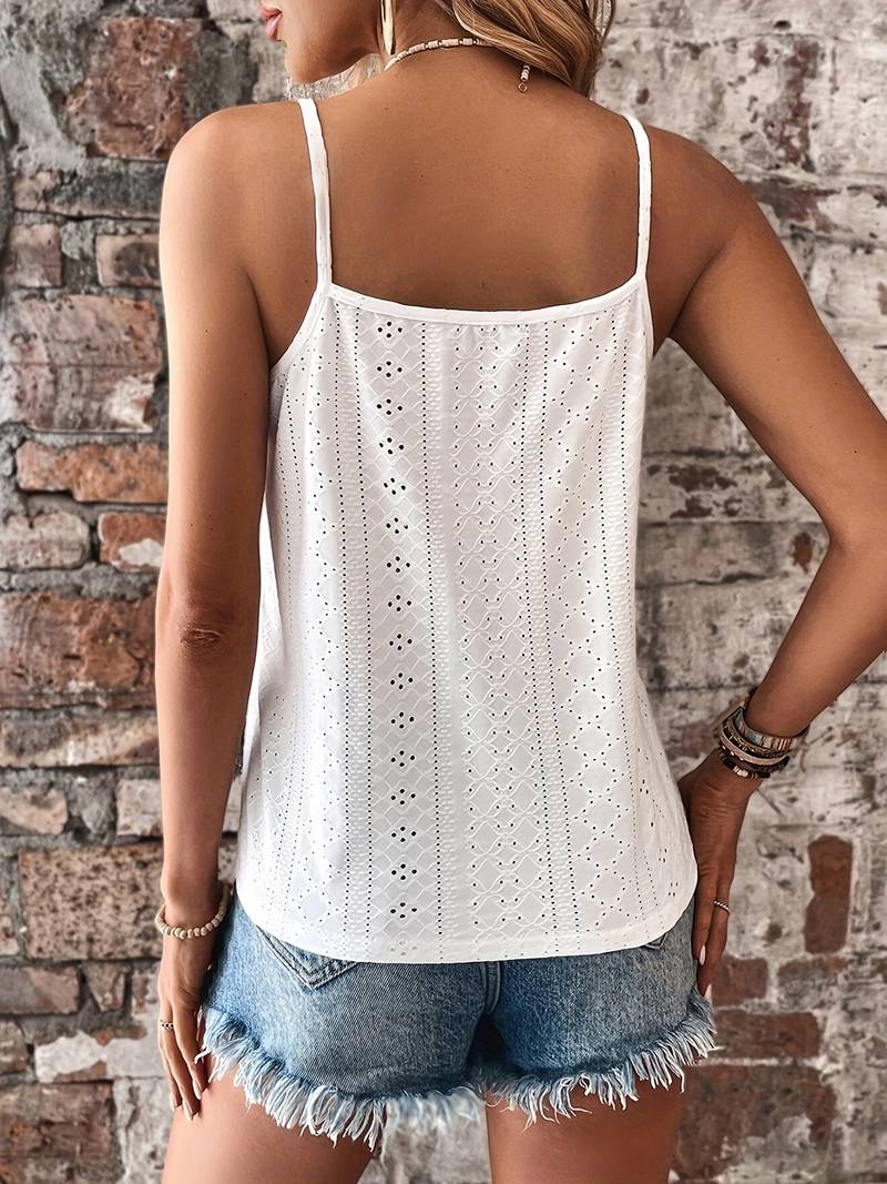Effortless women's cami top, v-neckline & elegant lace trim. Ideal for warm weather daily outfits.