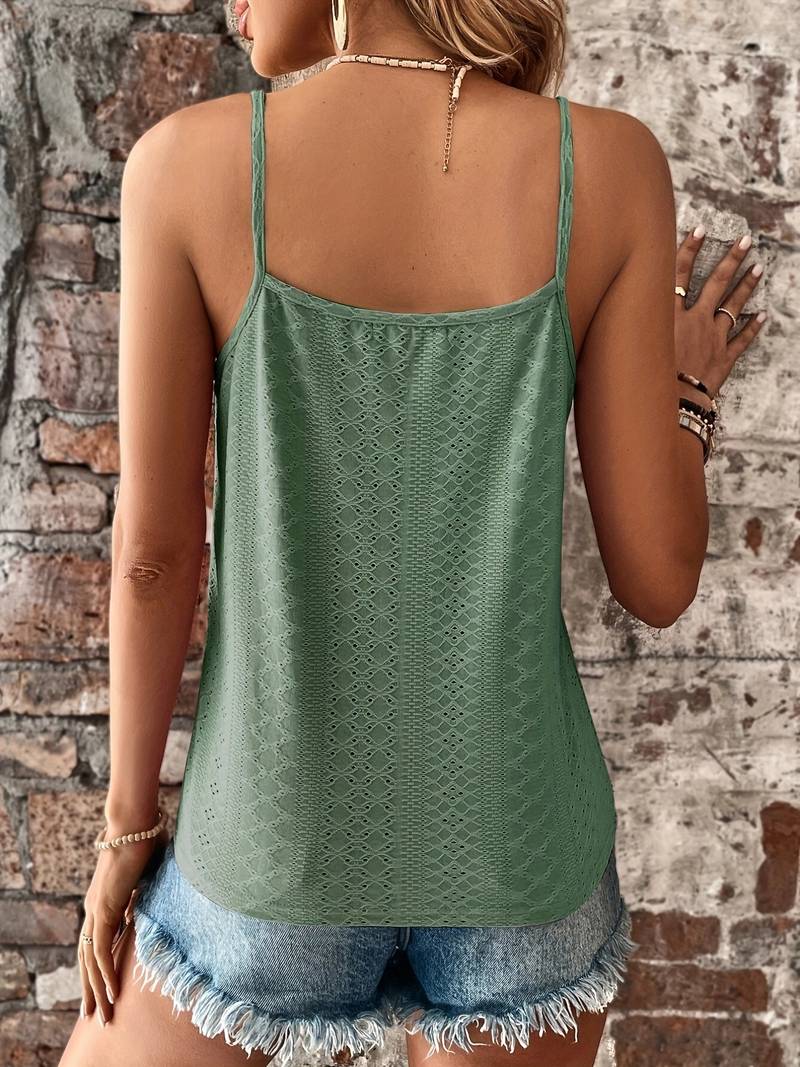 Feminine lace trim V-neck cami for women. Comfortable & versatile for casual summer wear.