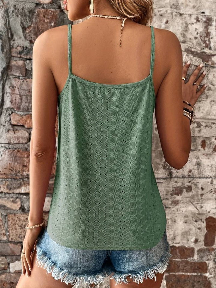 Feminine lace trim V-neck cami for women. Comfortable & versatile for casual summer wear.