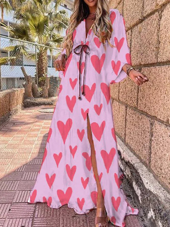 Versatile women's V-neck kimono maxi dress, ideal for beach, evening, or casual summer occasions.
