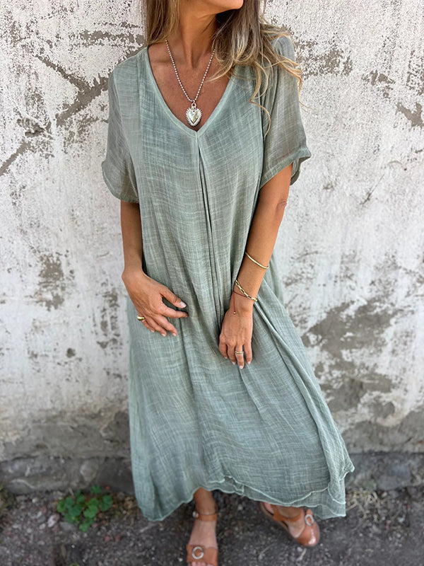 Tiered V-neck kimono midi dress for women, casual & flowy, ideal for summer, vacation, or everyday wear.