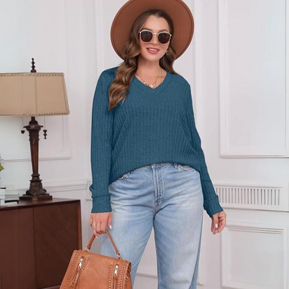 Women's V-neck lightweight tunic sweater, perfect for casual & comfortable autumn style.