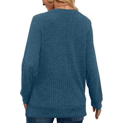 Women's longline V-neck tunic sweater, lightweight & comfortable for effortless everyday style.