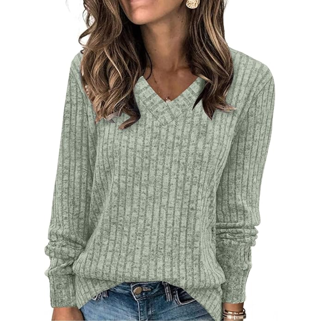 Front view: Women's V-neck lightweight tunic sweater, showcasing casual elegance & comfort.