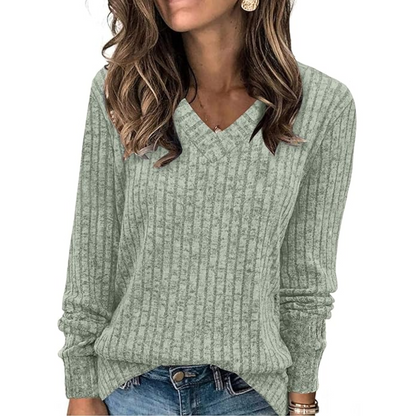 Front view: Women's V-neck lightweight tunic sweater, showcasing casual elegance & comfort.