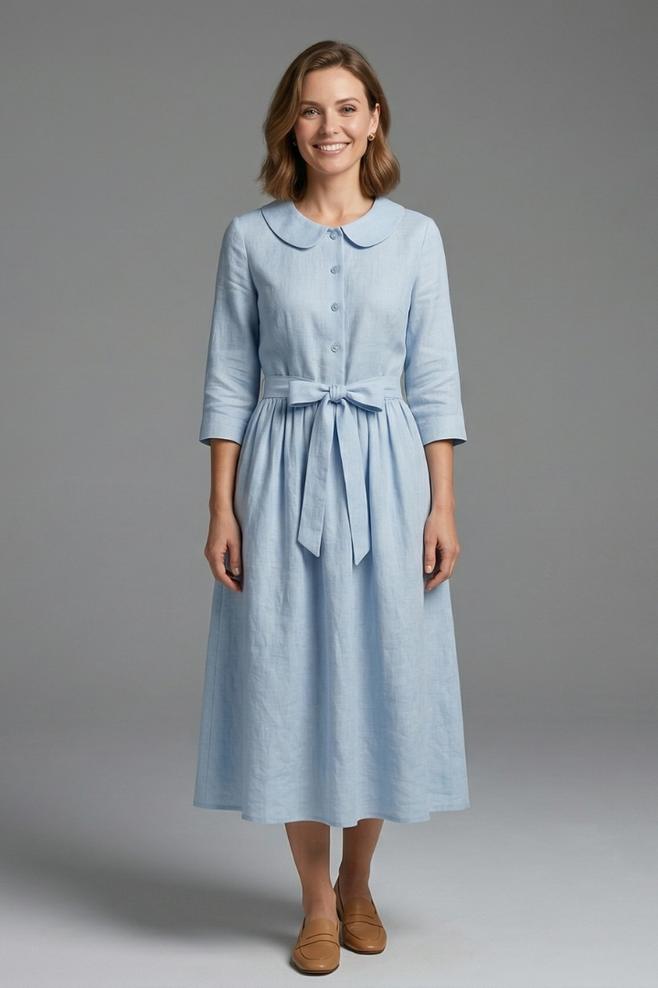 Elegant V-neck midi dress for women, featuring a chic waist tie, perfect for sophisticated events.