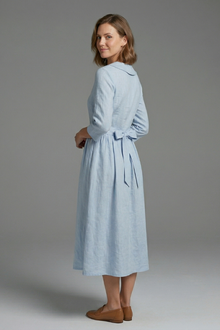 Stylish party midi dress for women, designed with a flattering V-neck and adjustable waist tie.