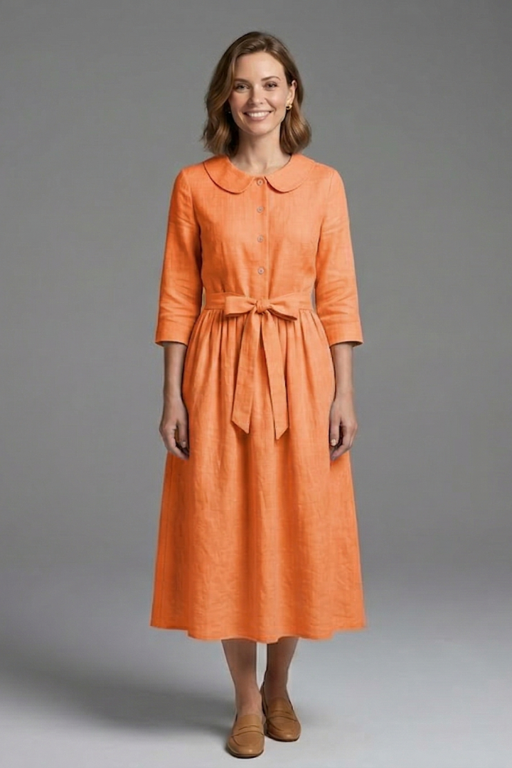 Adjustable waist tie midi dress for women, featuring a chic V-neck for a custom fit & elegant silhouette.