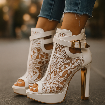 Women's Valencia Platform Heels, chic & comfortable. Elegant ankle strap high heels for evening wear.