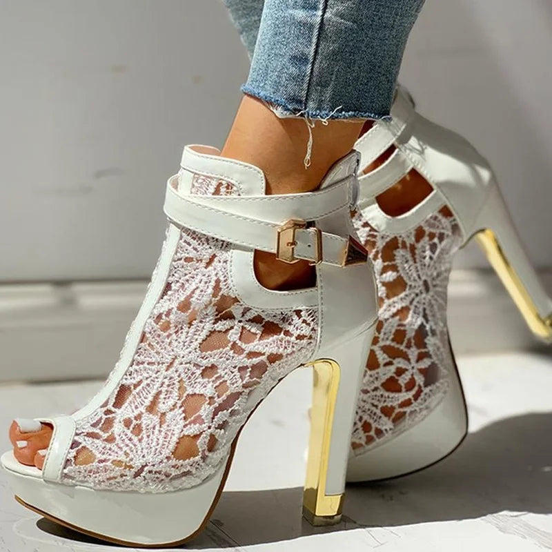Frontal view of women's Valencia Platform Heels, emphasizing their chic design and elegant formal footwear style.
