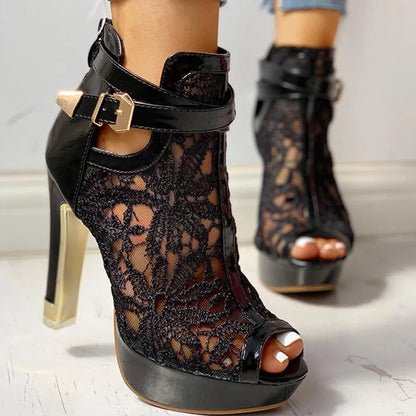 Rear view of women's Valencia Platform Heels, showing the secure ankle strap and elegant heel shape.