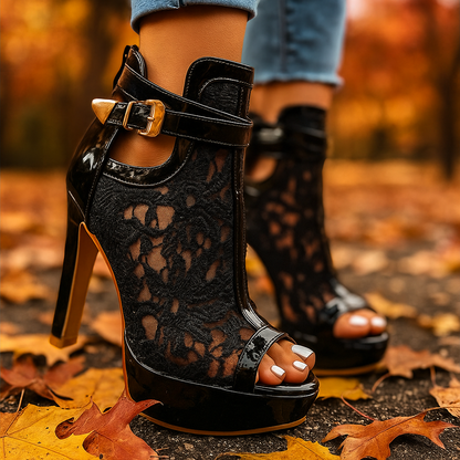 Stylish Valencia Platform Heels, women's evening shoes with a high heel and comfortable platform design.