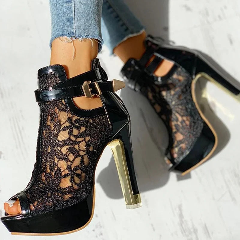 Side profile of women's Valencia Platform Heels, highlighting the comfortable platform and stylish high heel.