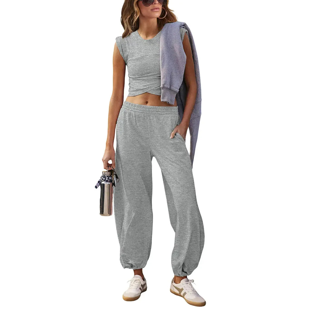 Women's Valencia relaxed fit lounge set with soft modal blend joggers & cropped top. Ultimate comfort wear.