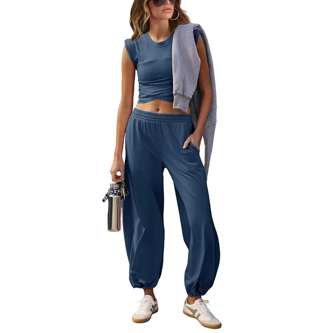 Women's Valencia lounge set: comfy relaxed fit modal blend joggers & stylish cropped top for casual wear.