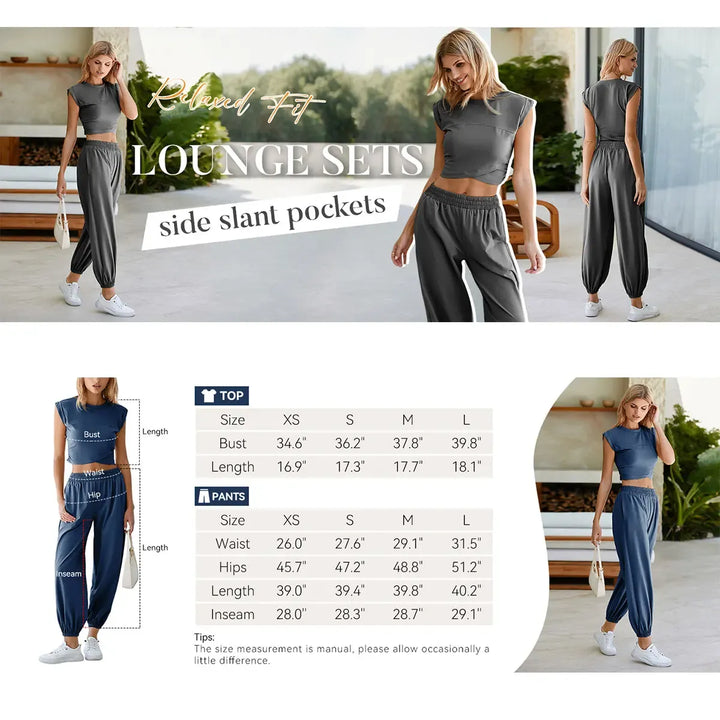 Women's Valencia comfort wear lounge set. Relaxed fit modal blend joggers & cropped top, perfect for casual athleisure.
