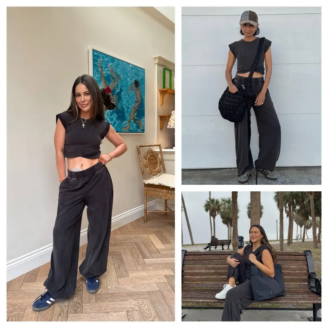 Soft modal blend women's Valencia lounge set featuring relaxed fit joggers & a cropped top for ultimate comfort.