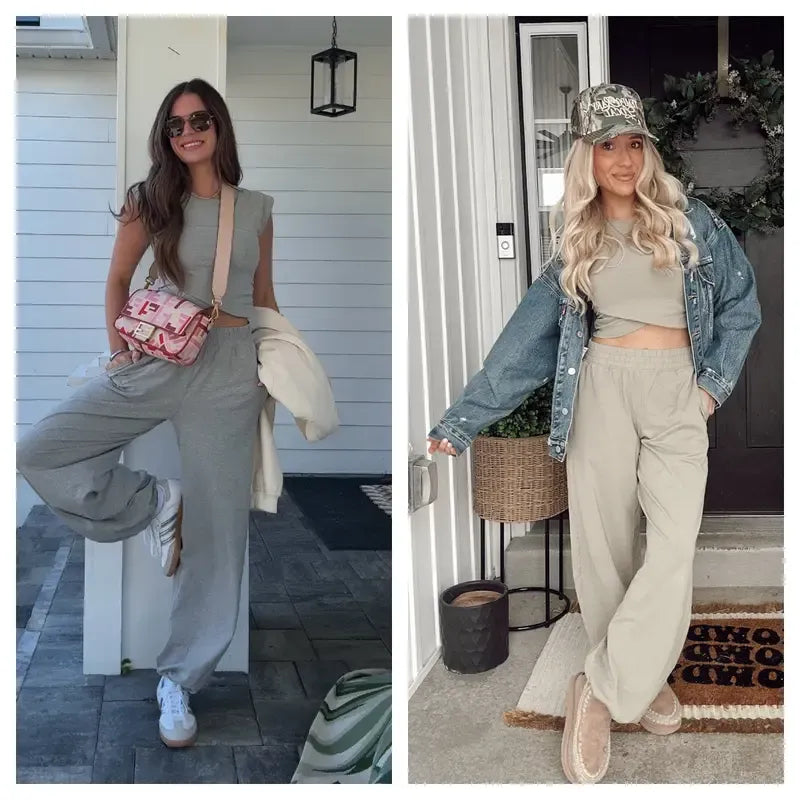 Women's Valencia relaxed fit lounge set. Modal blend joggers & cropped top, designed for casual comfort and athleisure.
