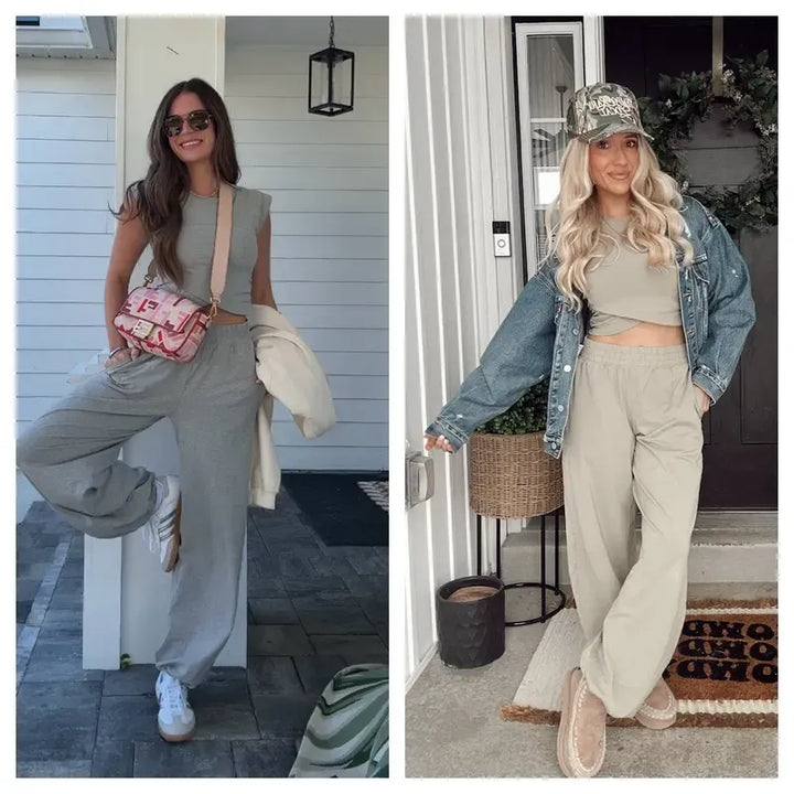 Women's Valencia relaxed fit lounge set. Modal blend joggers & cropped top, designed for casual comfort and athleisure.