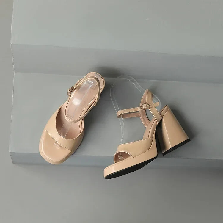 Pair of Women's Valetta Gloss Block Heels, ready to make a statement at parties or formal occasions.