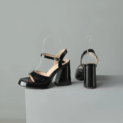 Overhead view of Valetta Gloss Block Heels, showcasing the elegant design, glossy finish & comfortable fit.