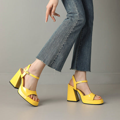 High-shine Valetta Gloss Block Heels, elegant women's dress shoes with sturdy block heel for parties & formal wear.