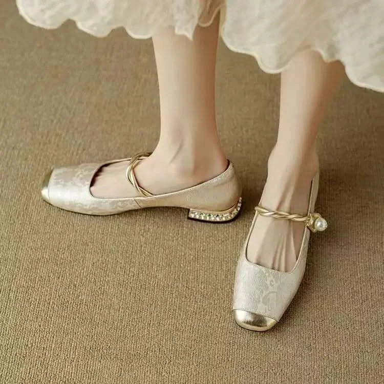 Dynamic shot of stylish Valoria women's elegant square toe studded pumps, ideal for party & dress.