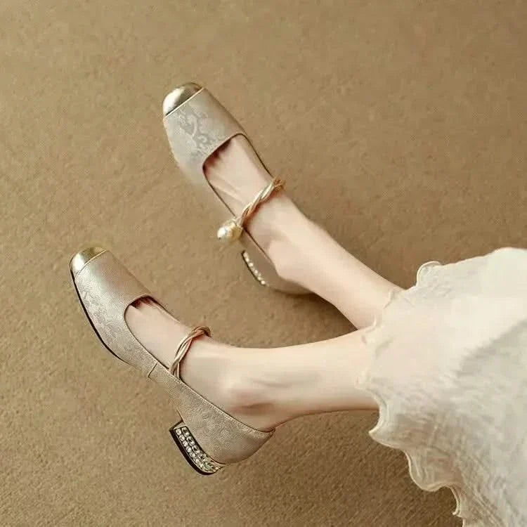 Valoria elegant women's square toe studded pumps, a versatile chic heel for various fashion occasions.