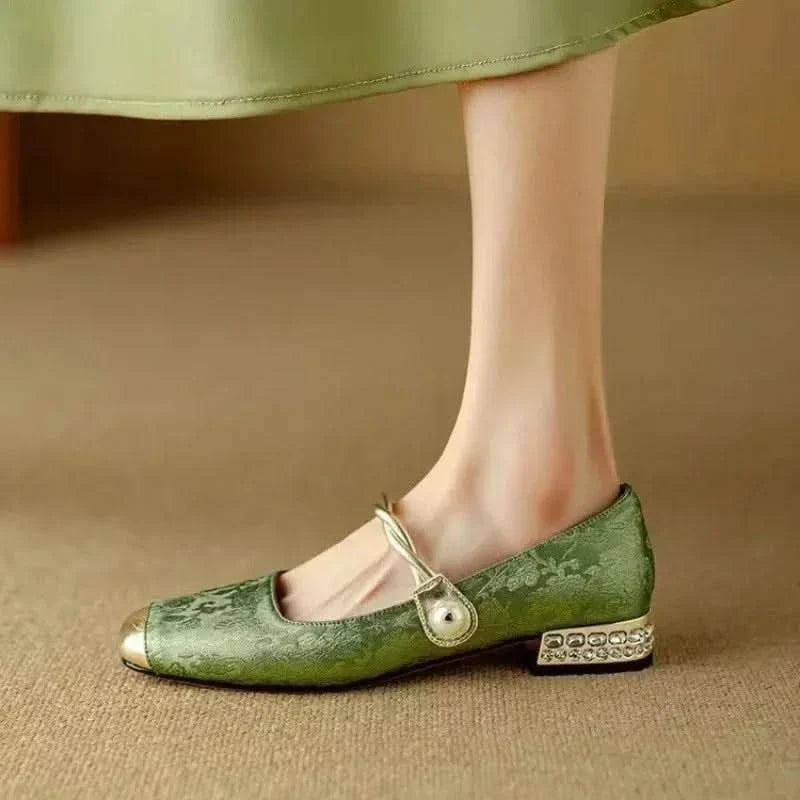Elegant Valoria women's studded heels, featuring a sophisticated square toe design for party shoes.