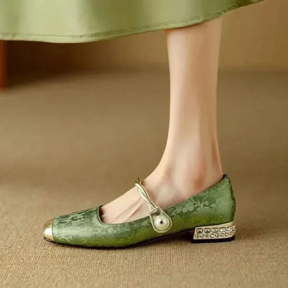 Elegant Valoria women's studded heels, featuring a sophisticated square toe design for party shoes.