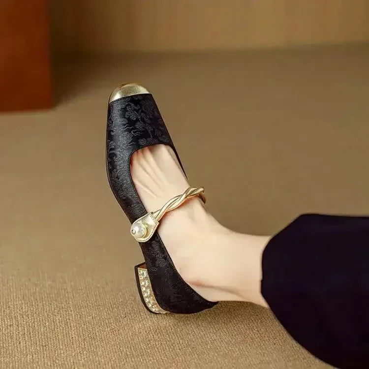Back view of Valoria studded heels, emphasizing the elegant design & chic party shoe style for women.