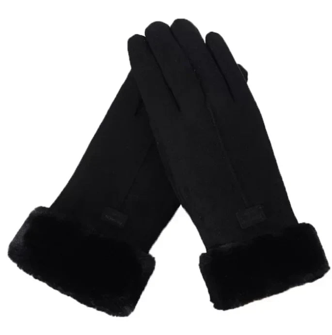 Warm VelvTouch suede gloves for women, keeping hands cozy & connected in winter.