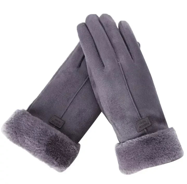 Cozy VelvTouch winter gloves for women, stylish suede & warm lining for cold days.