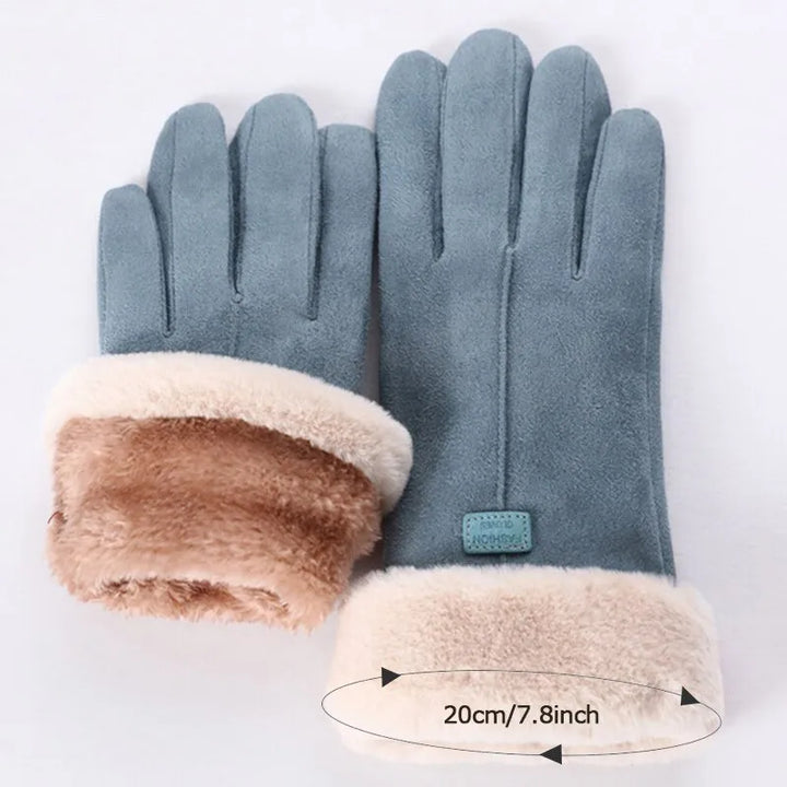 Luxurious VelvTouch suede gloves for women, soft, warm, & touchscreen compatible handwear.