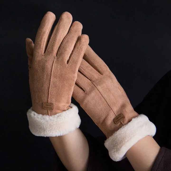 Rich suede VelvTouch gloves for women, combining warmth, fashion, and touchscreen convenience.