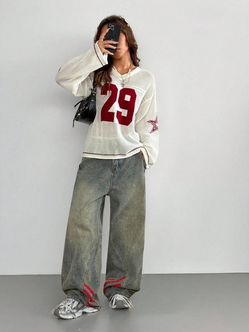 Statement piece: Verona Varsity women's sweater, elevated relaxed fit, ideal for athletic casual looks.