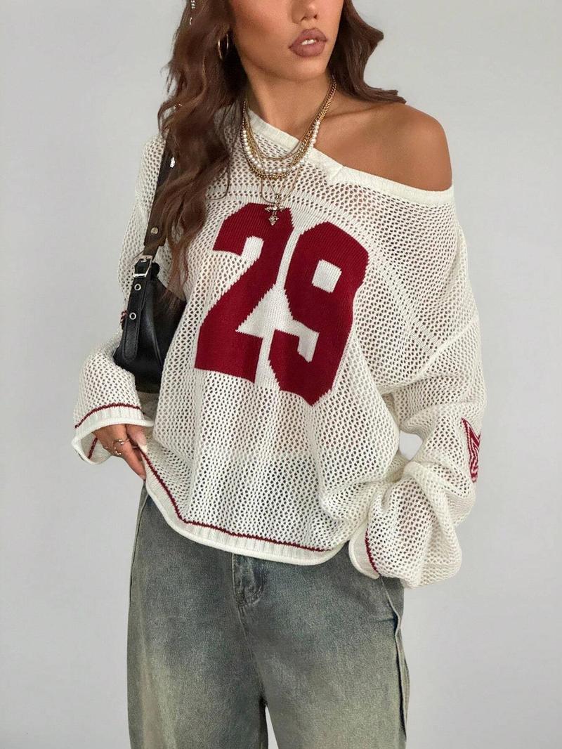 Women's Verona Varsity long-sleeve crewneck sweater, oversized relaxed fit, chic athletic fashion.