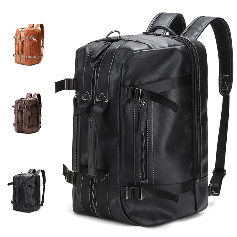 Close-up of premium quality women's leather backpack. Versatile 3-in-1 design makes it an ideal everyday or travel bag.