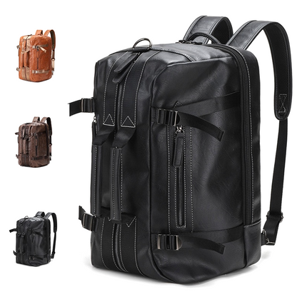 Close-up of premium quality women's leather backpack. Versatile 3-in-1 design makes it an ideal everyday or travel bag.