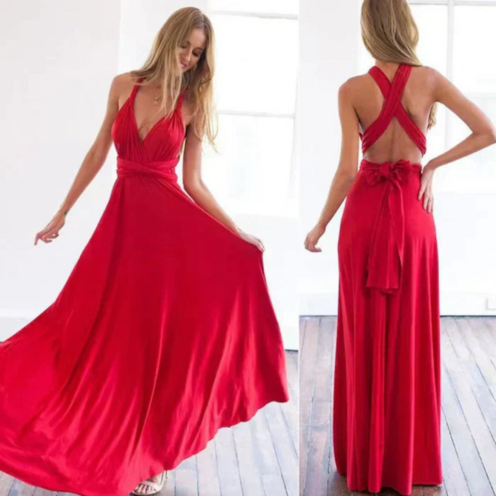 Women's versatile backless convertible maxi dress, perfect for elegant evening, cocktail, or vacation wear.